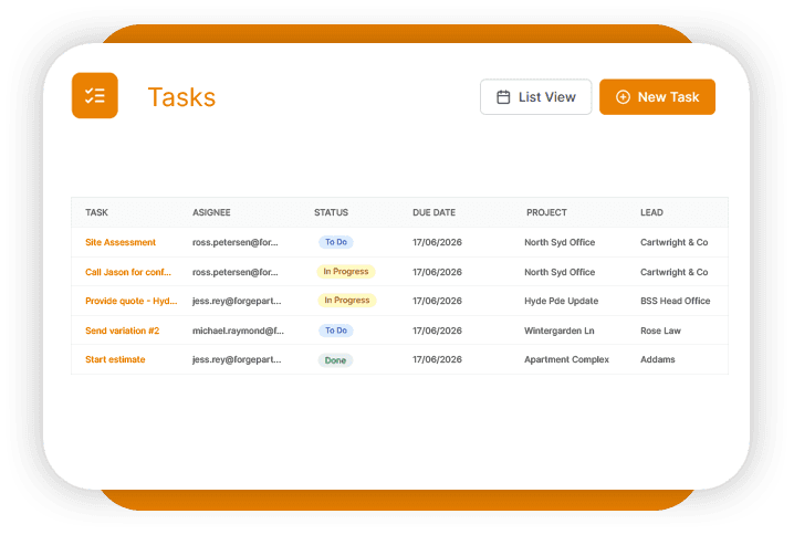 Tasks management screen